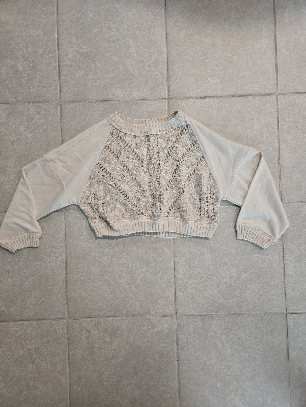 Free People Cropped Cream Knit-Panel Women's Sweater